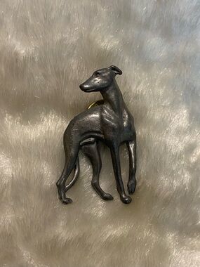 🍀VTG Pewter Grey Greyhound Dog Figurine Brooch